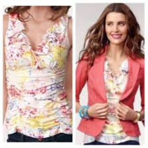 CAbi Paint Splatter Ruffle Ruched Top Style# 894